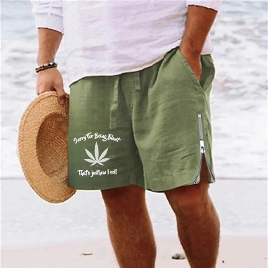 Bas Pour Hommes LITB | Homme Short Short D Ete Short De Plage Imprimer Zippe Cordon Feuille Lettre Confort Respirable Court Du Quotidien Vacances Sortie Melange De Coton Hawaien Decontractees