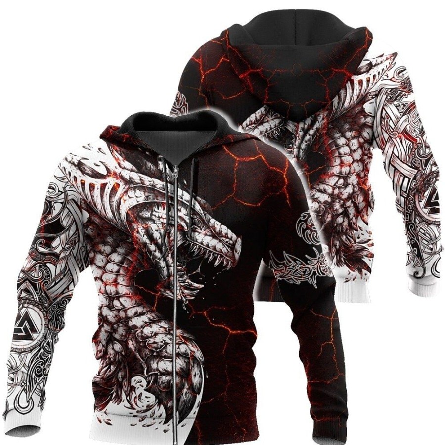 Sweats A Capuche Et Sweat-Shirts LITB | Homme Unisexe Sweat A Capuche Capuche Dragon Imprimes Photos Viking Imprimer Du Quotidien Des Sports 3D Effet Vetement De Rue Design Decontractees Printemps