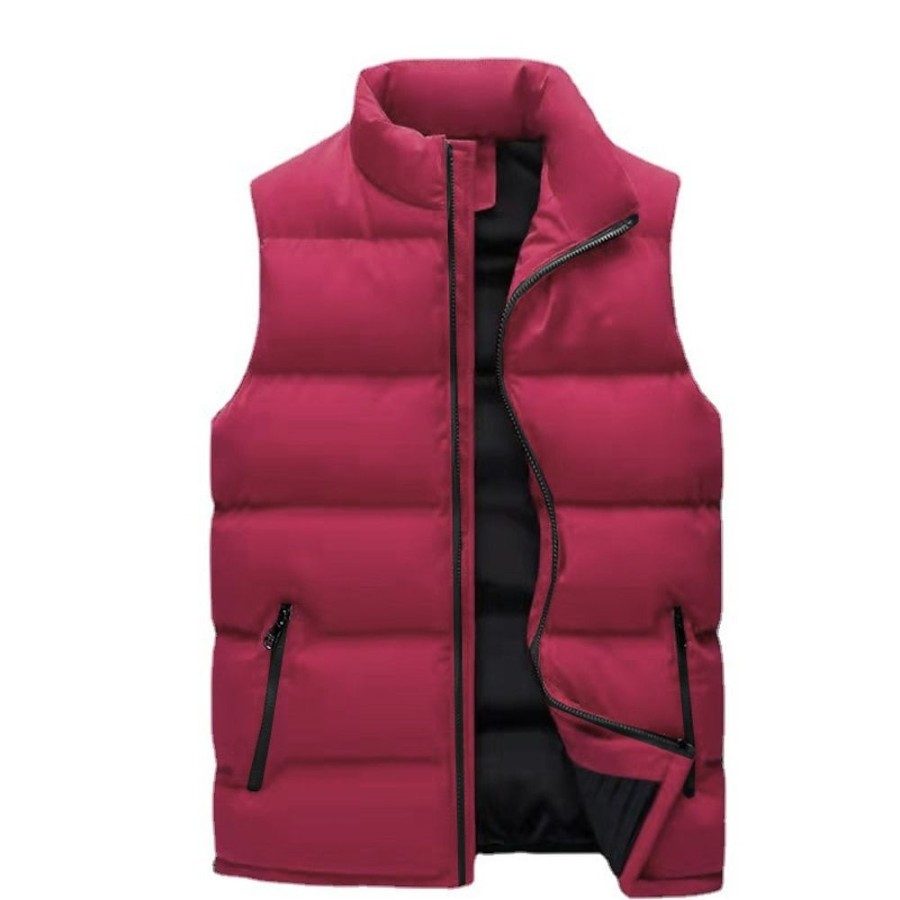 Vetements D'Exterieur Pour Hommes LITB | Homme Gilet Matelasse Gilet Randonnee Hiver Polyester Coupe Vent Chaud Couleur Unie Mao Gilet