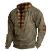 Sweats A Capuche Et Sweat-Shirts LITB | Homme Sweat Shirt Col Mao Plaid Bloc De Couleur Lacet Patchwork Sport & Loisir Du Quotidien Vacances Velours Cotele Vetement De Rue Basique Decontractees Printemps & Automne