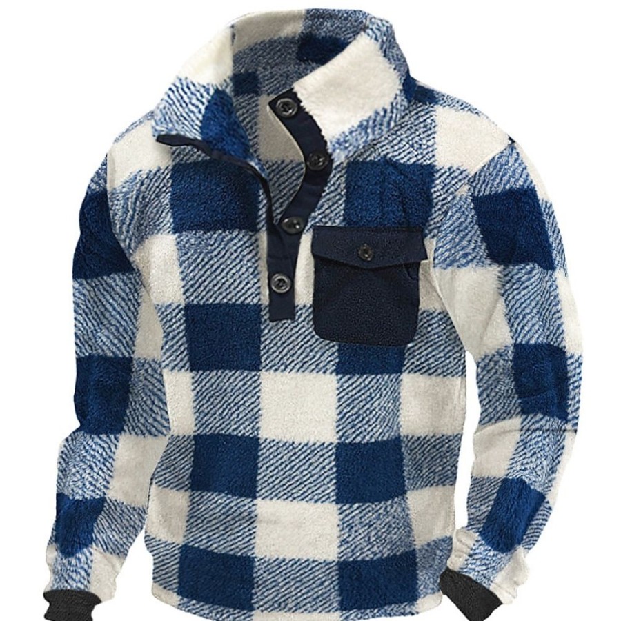 Sweats A Capuche Et Sweat-Shirts LITB | Homme Sweat Shirt Sherpa Flou Col Mao Plaid Poche Sport & Loisir Du Quotidien Vacances Vetement De Rue Decontractees Automne Hiver Vetement Tenue Pulls Capuche Pulls Molletonnes