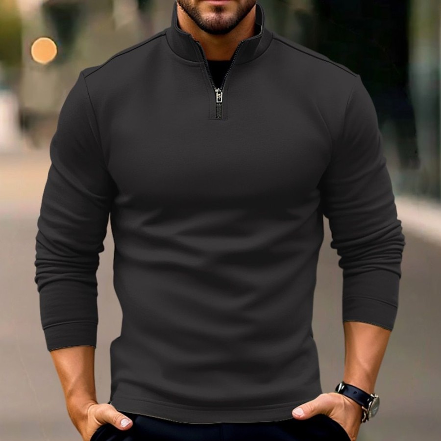 T-Shirts Et Debardeurs Pour Hommes LITB | Homme T Shirt Tee Demi-Chemise Zippee T-Shirt Chemise A Manches Longues Plein Quarter Zip Plein Air Vacances Manche Longue Vetement Tenue Mode Design Basique Halloween