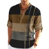 Boutique De Linge LITB | Homme Chemise Chemise Lin Raye Imprimes Photos Geometrie Mao Exterieur Plein Air Manche Longue Imprimer Vetement Tenue Lin Mode Vetement De Rue Design Decontractees