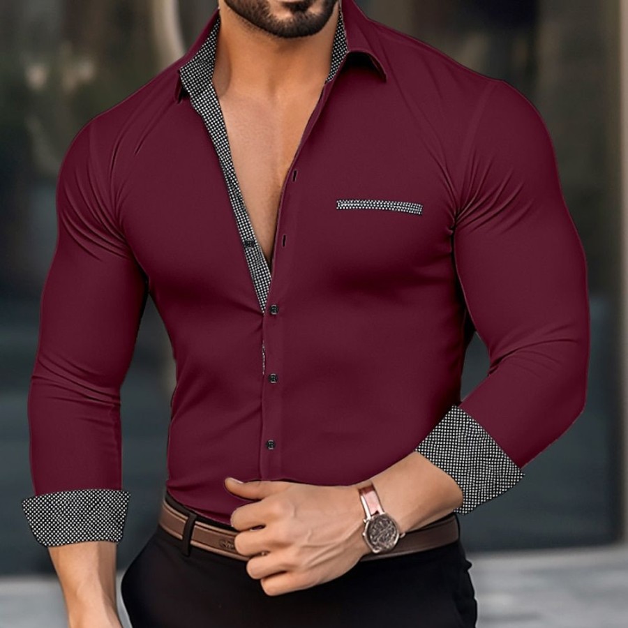 Chemises Pour Hommes LITB | Homme Chemise Chemise Boutonnee Chemise Decontractee Manche Longue Bloc De Couleur Revers Du Quotidien Vacances Patchwork Vetement Tenue Mode Decontractees Confortable