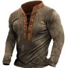 T-Shirts Et Debardeurs Pour Hommes LITB | Homme Chemise Henley Shirt T-Shirt Bloc De Couleur Henley Plein Air Vacances Manche Longue Lacet Patchwork Vetement Tenue Mode Design Basique