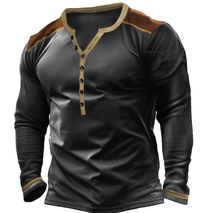 T-Shirts Et Debardeurs Pour Hommes LITB | Homme T Shirt Tee Chemise Henley Shirt T-Shirt Chemise A Manches Longues Bloc De Couleur Henley Plein Air Vacances Manche Longue Patchwork Vetement Tenue Mode Design Basique