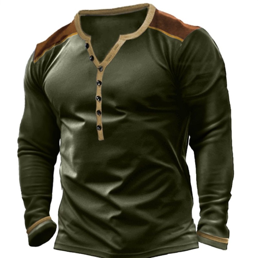 T-Shirts Et Debardeurs Pour Hommes LITB | Homme T Shirt Tee Chemise Henley Shirt T-Shirt Chemise A Manches Longues Bloc De Couleur Henley Plein Air Vacances Manche Longue Patchwork Vetement Tenue Mode Design Basique