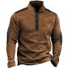 Sweats A Capuche Et Sweat-Shirts LITB | Homme Sweat Shirt Laine Polaire Col Mao Bloc De Couleur Patchwork Poche Sport & Loisir Du Quotidien Vacances Retro Vintage Vetement De Rue Decontractees Automne Hiver Vetement Tenue Pulls Marron