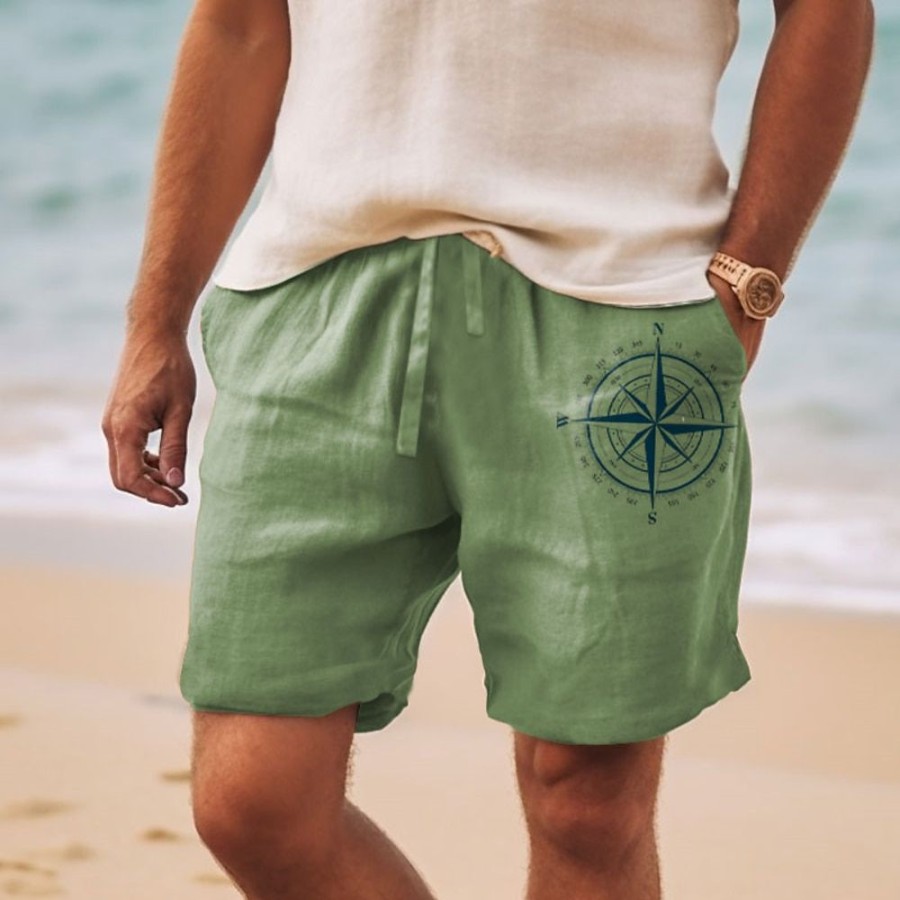 Bas Pour Hommes LITB | Homme Short Short D Ete Short De Plage Imprimer Cordon Taille Elastique Astrolabe Confort Respirable Court Exterieur Vacances Sortie Melange De Coton Hawaien Decontractees