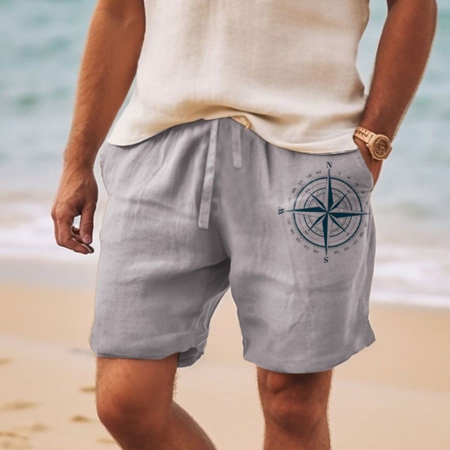 Bas Pour Hommes LITB | Homme Short Short D Ete Short De Plage Imprimer Cordon Taille Elastique Astrolabe Confort Respirable Court Exterieur Vacances Sortie Melange De Coton Hawaien Decontractees