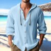 Boutique De Linge LITB | Homme Chemise Chemise Lin Chemise De Plage Chemise A Capuche Manche Longue Plein Capuche Printemps Ete Casual Du Quotidien Vetement Tenue Bouton