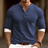 T-Shirts Et Debardeurs Pour Hommes LITB | Homme T Shirt Tee Chemise Henley Shirt T-Shirt Chemise A Manches Longues Bloc De Couleur Henley Plein Air Vacances Manche Longue Patchwork Vetement Tenue Mode Design Basique