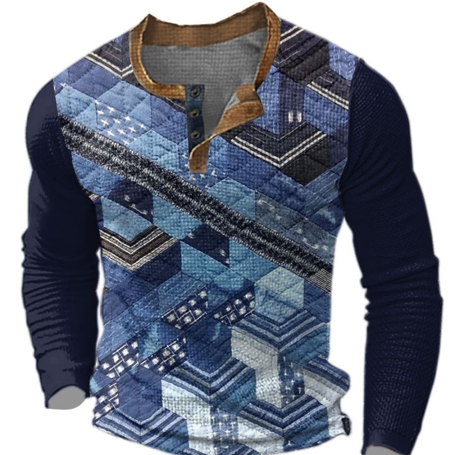 T-Shirts Et Debardeurs Pour Hommes LITB | Graphic Mosaique Mode Design Decontractees Homme 3D Effet Chemise Henley Shirt T-Shirt Gaufre Sport Exterieur Vacances Festival T-Shirt Manche Longue Henley Chemise Printemps