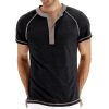 T-Shirts Et Debardeurs Pour Hommes LITB | Homme Chemise Henley Shirt T-Shirt Bloc De Couleur Col Mao Plein Air Vacances Manches Courtes Patchwork Vetement Tenue Retro Vintage Design Basique Noir