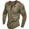 T-Shirts Et Debardeurs Pour Hommes LITB | Homme T Shirt Tee Chemise Henley Shirt T-Shirt Chemise A Manches Longues Plein Henley Plein Air Vacances Manche Longue Vetement Tenue Retro Vintage Design Basique Marron