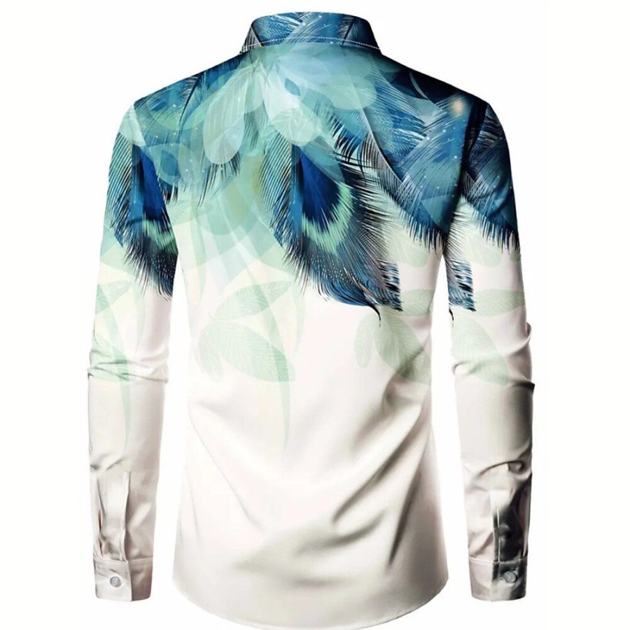 Chemises Pour Hommes LITB | Floral Plume De Paon Decontractees Homme Chemise Exterieur Plein Air Casual Quotidien Automne Hiver Col Rabattu Manche Longue S M L Chemise