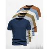 T-Shirts Et Debardeurs Pour Hommes LITB | Homme T Shirt Tee T-Shirt En Tricot Gaufre T-Shirt Plein Col Ras Du Cou Plein Air Vacances Manches Courtes Tricote Vetement Tenue Mode Design Basique