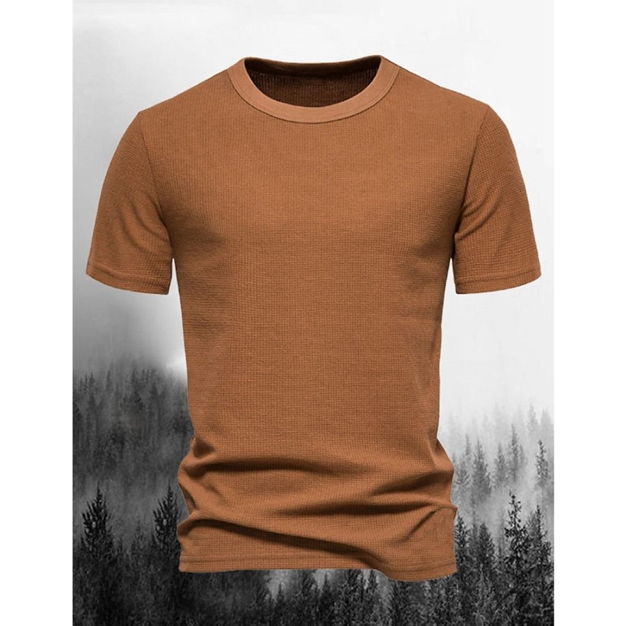 T-Shirts Et Debardeurs Pour Hommes LITB | Homme T Shirt Tee T-Shirt En Tricot Gaufre T-Shirt Plein Col Ras Du Cou Plein Air Vacances Manches Courtes Tricote Vetement Tenue Mode Design Basique