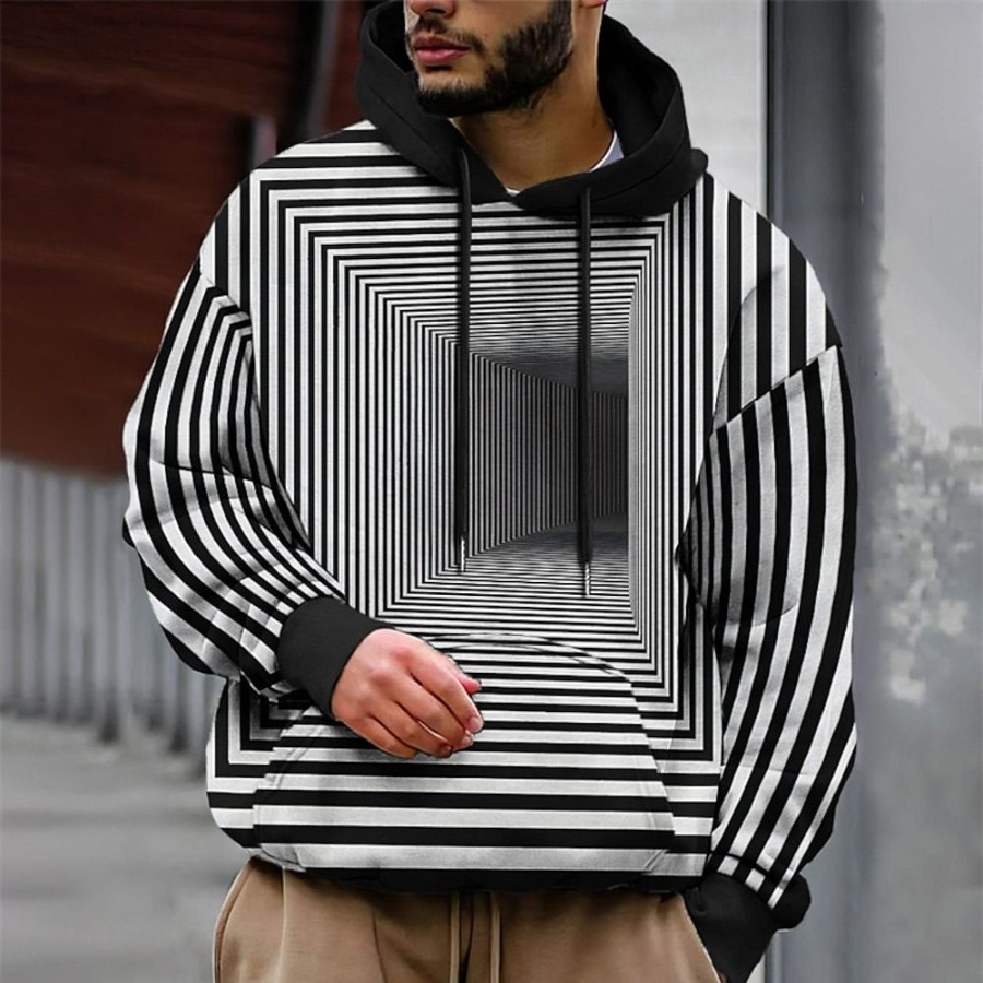 Sweats A Capuche Et Sweat-Shirts LITB | Graphic Raye Homme Mode 3D Effet Sweat A Capuche Sport Exterieur Vacances Vetement De Rue Sweats A Capuche Manche Longue Capuche Imprimer Poche Avant Printemps & Automne Designer Sweat