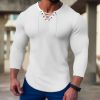 T-Shirts Et Debardeurs Pour Hommes LITB | Homme T Shirt Tee Chemise Gaufree T-Shirt Chemise A Manches Longues Plein Col V Plein Air Vacances Manche Longue Lacet Vetement Tenue Mode Design Basique