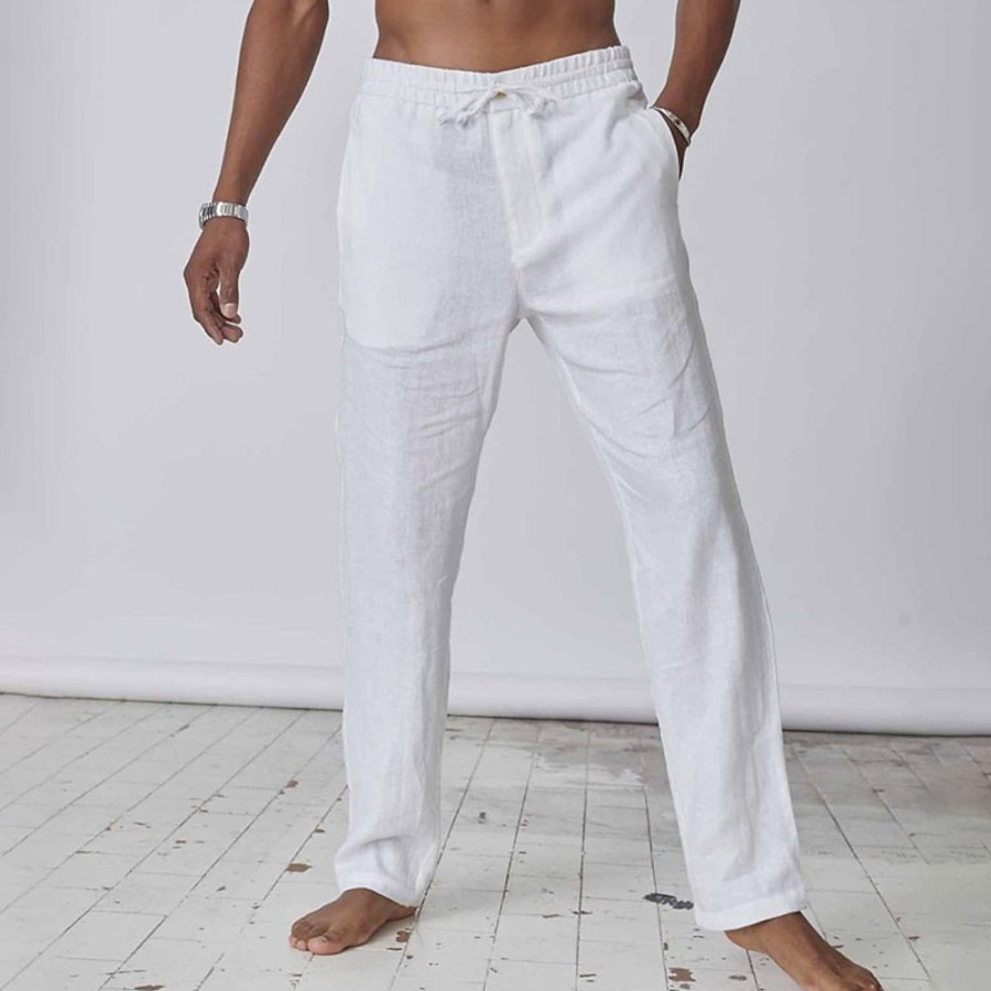 Boutique De Linge LITB | Homme Pantalon En Lin Pantalon Pantalon Ete Poche Plein Confort Respirable Exterieur Du Quotidien Sortie Melange De Lin & Coton Mode Decontractees