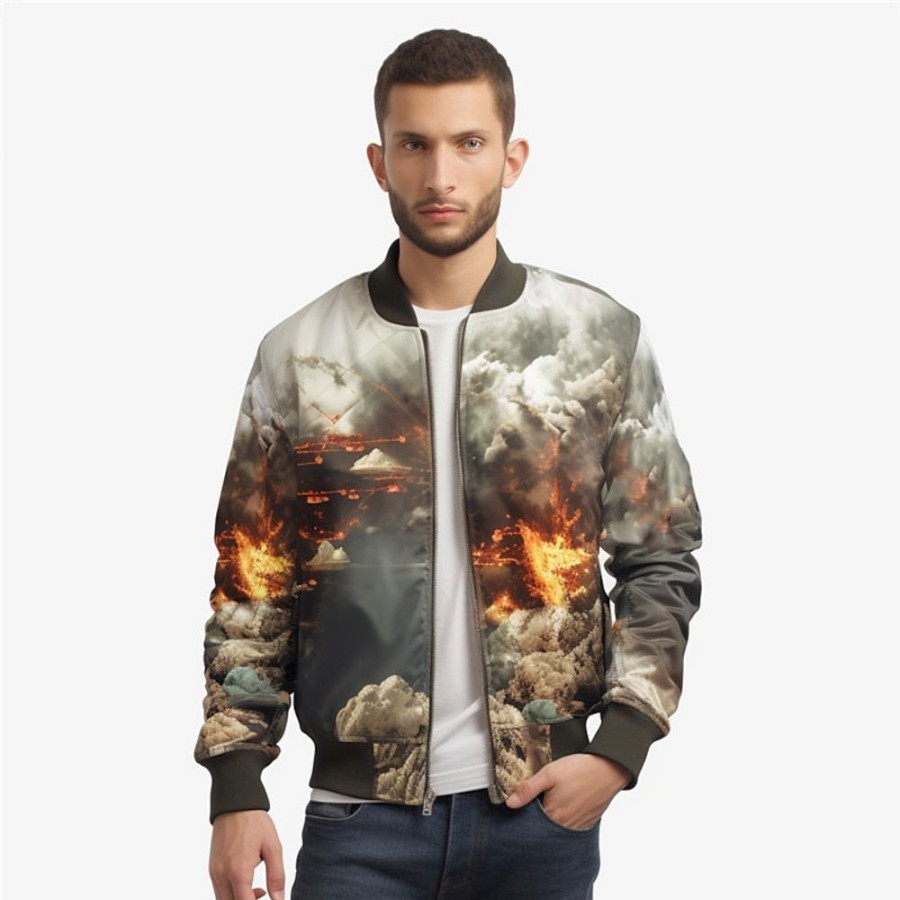 Vetements D'Exterieur Pour Hommes LITB | 3D Print Abstrait Homme Bomber Manteau Sport & Loisir Usage Quotidien Sortie Automne Hiver Col Mao Manche Longue Fonce S M L Polyester Jean Tissage Veste