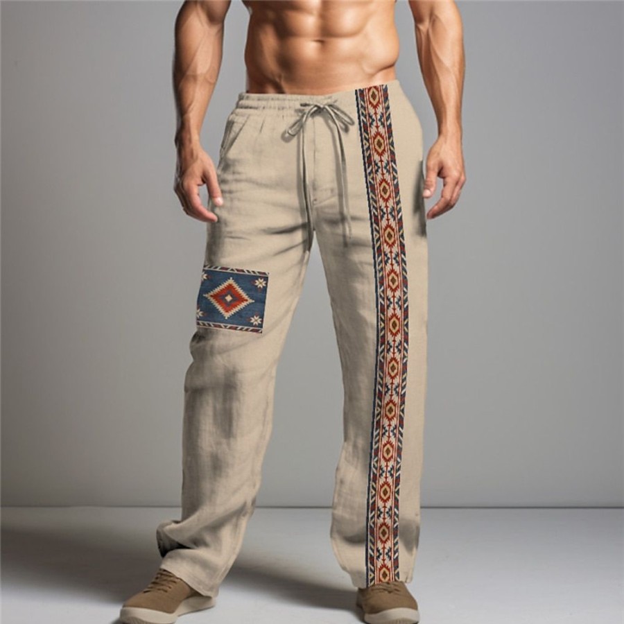 Bas Pour Hommes LITB | Tribal Impression Bandana Retro Vintage Homme Impression 3D Pantalon Exterieur Usage Quotidien Vetement De Rue Coton Lin S M L Taille Mediale Elasticite Pantalon