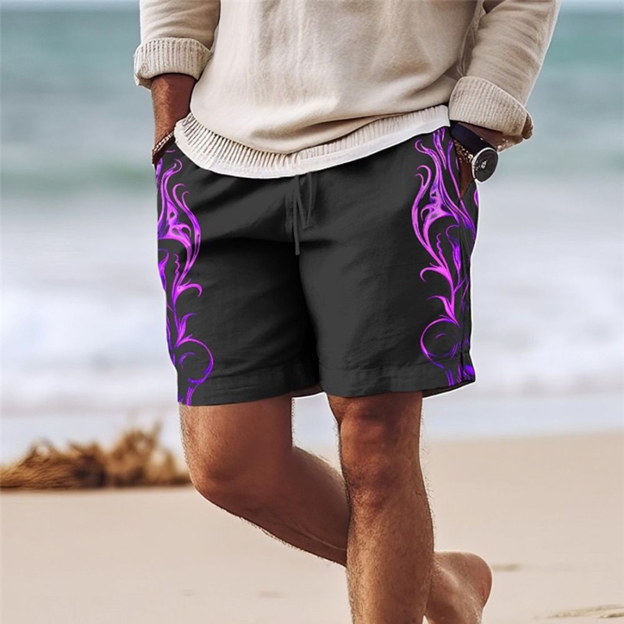 Bas Pour Hommes LITB | Homme Surf Boardshort Short De Bain Short De Bain Cordon Avec Doublure En Maille Taille Elastique Flamme Sechage Rapide Court Vacances Plage Hawaien Decontractees Micro-Elastique