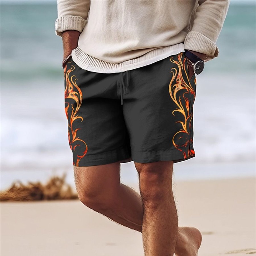 Bas Pour Hommes LITB | Homme Surf Boardshort Short De Bain Short De Bain Cordon Avec Doublure En Maille Taille Elastique Flamme Sechage Rapide Court Vacances Plage Hawaien Decontractees Micro-Elastique