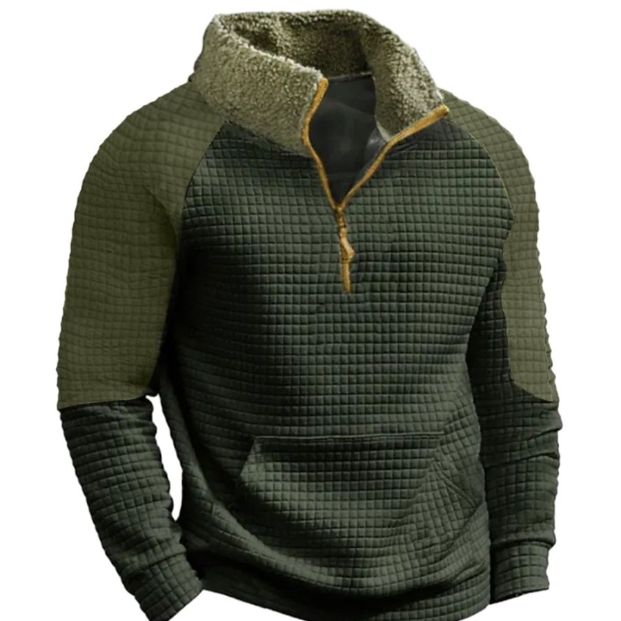 Sweats A Capuche Et Sweat-Shirts LITB | Homme Sweat Shirt Sweat-Shirt Quart De Fermeture Eclair Col Mao Bloc De Couleur Patchwork Sport & Loisir Du Quotidien Vacances Vetement De Rue Basique Decontractees Automne Hiver Vert Veronese