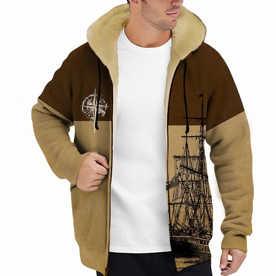 Sweats A Capuche Et Sweat-Shirts LITB | Bateau Imprimes Photos Homme Frais 3D Effet Sweat A Capuche Zippe Vacances Sortie Sweats A Capuche Manche Longue Capuche Toison Hiver Designer Sweat A Capuche