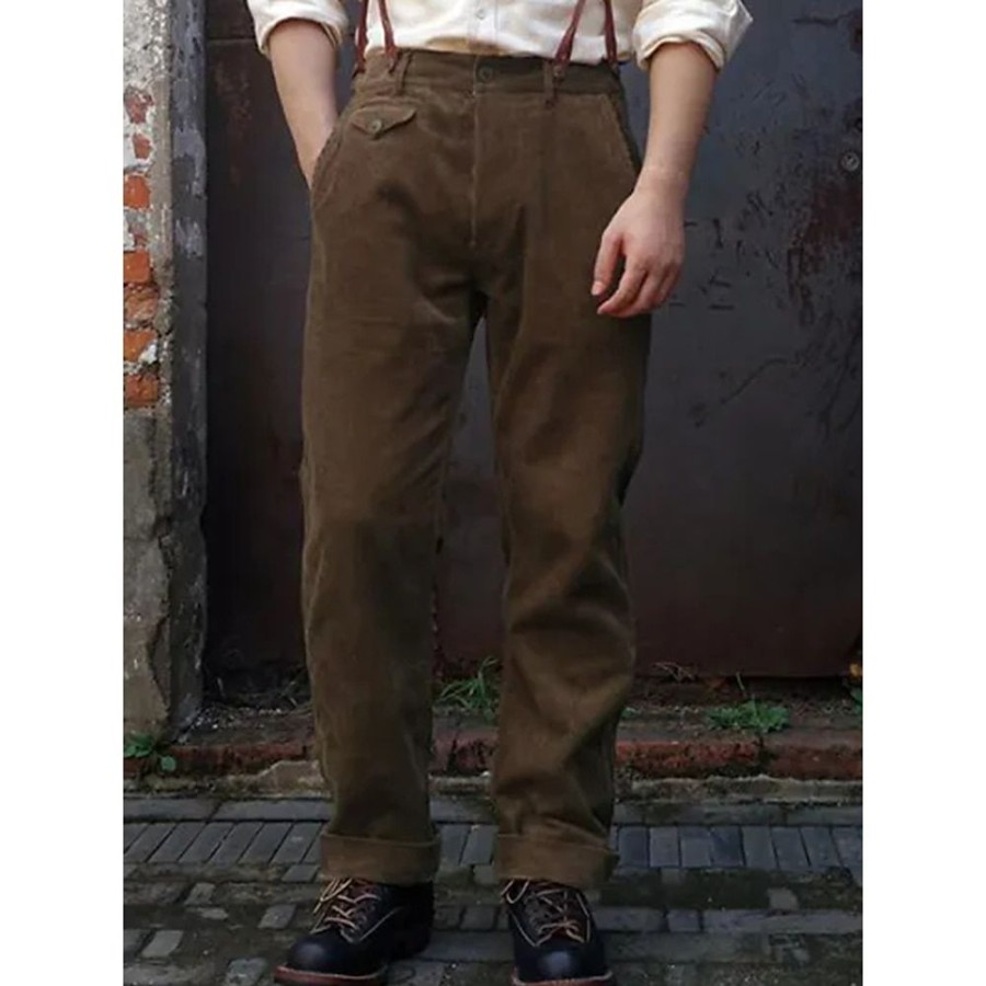 Bas Pour Hommes LITB | Homme Pantalon De Costume Pantalon En Velours Cotele Pantalon Pantalon De Costume Pantalon A Bretelles Poche Plein Confort Respirable Exterieur Du Quotidien Sortie Mode 1920S Cafe