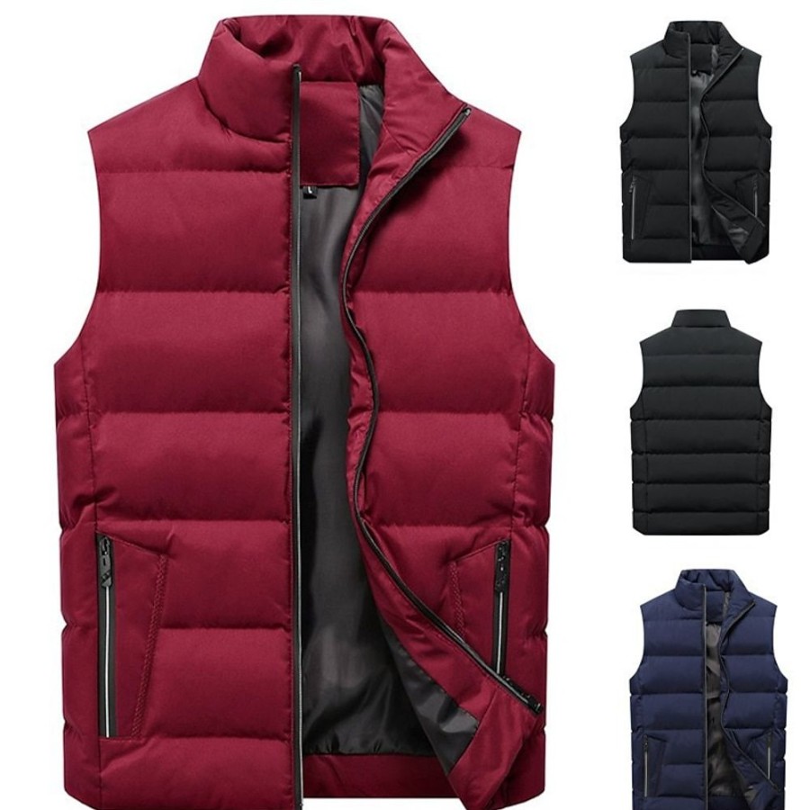 Vetements D'Exterieur Pour Hommes LITB | Homme Gilet Matelasse Gilet Exterieur Camping Et Randonnee Usage Quotidien Vacances Mode Basique Automne Hiver Zippe Poche Polyester Coupe Vent Chaud Plein Fermeture Eclair Mao Standard