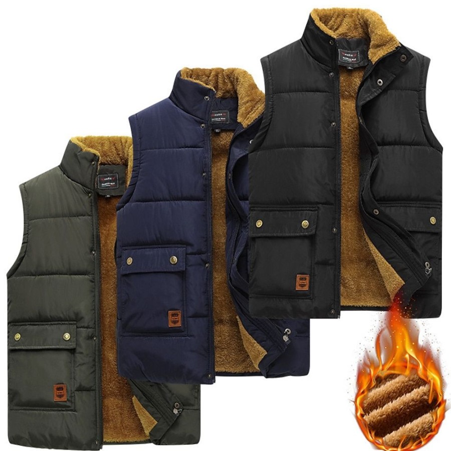 Vetements D'Exterieur Pour Hommes LITB | Homme Manteau D Hiver Gilet Matelasse Zippe Poche Polyester Exterieur Rendez-Vous Casual Quotidien Normal Mode Decontractees Doublure Polaire Chaud Hiver Plein Doudoune