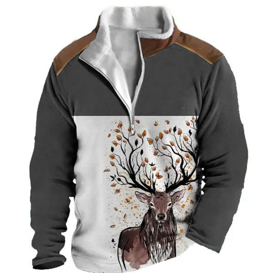 Sweats A Capuche Et Sweat-Shirts LITB | Graphic Animal Homme Du Quotidien 3D Effet Sweat Shirt Vacances Sortie Vetement De Rue Sweats Manche Longue Quarter Zip Imprimer Toison Automne Hiver Designer Sweat A Capuche