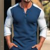 T-Shirts Et Debardeurs Pour Hommes LITB | Homme T Shirt Tee Chemise Henley Gaufree Chemise Henley Shirt T-Shirt Chemise A Manches Longues Bloc De Couleur Henley Plein Air Vacances Manche Longue Patchwork Vetement Tenue Mode Design Basique