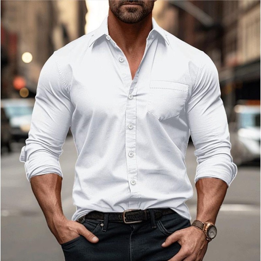 Chemises Pour Hommes LITB | Homme Chemise Chemise Boutonnee Chemise Decontractee Manche Longue Plein Revers Du Quotidien Vacances Poche Avant Vetement Tenue Mode Decontractees Confortable