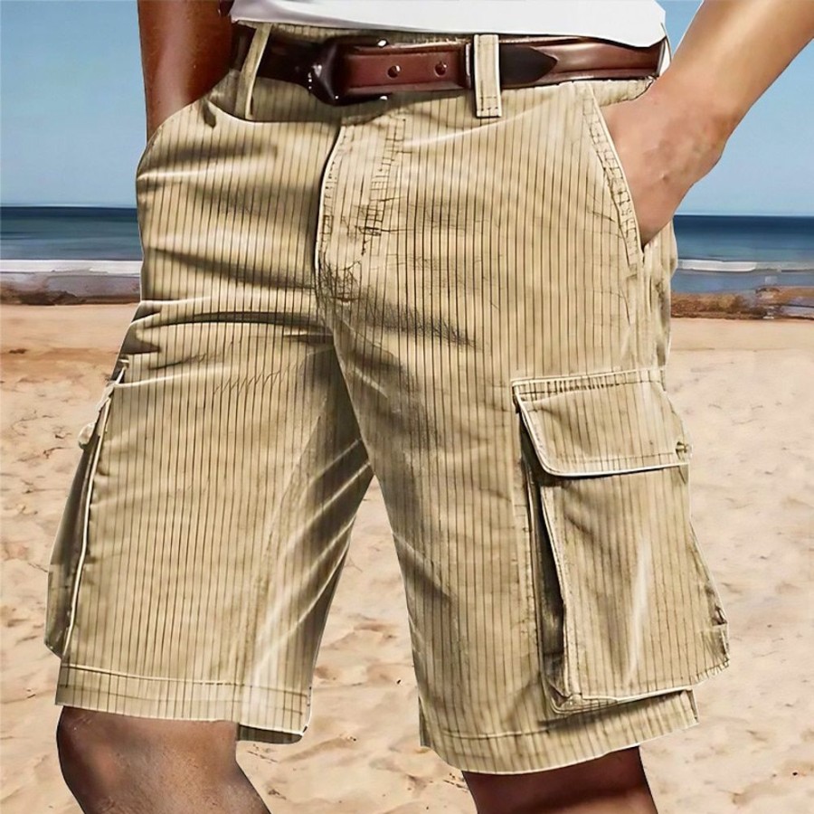 Bas Pour Hommes LITB | Homme Short Short D Ete Short De Plage Shorts Decontractes Poche Multi Poche Jambe Droite Plein Confort Respirable Court Casual Du Quotidien Vacances Velours Cotele Mode Mode