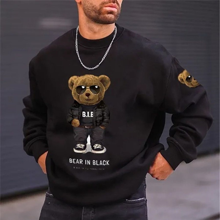 Sweats A Capuche Et Sweat-Shirts LITB | Homme Sweat Shirt Sweat Col Ras Du Cou Bande Dessinee Ours Imprimes Photos Imprimer Du Quotidien Des Sports Vacances 3D Effet Vetement De Rue Design Basique Printemps