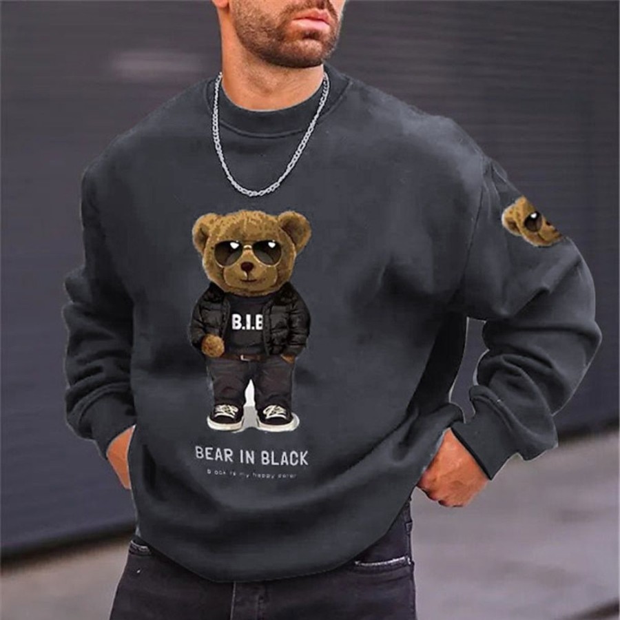 Sweats A Capuche Et Sweat-Shirts LITB | Homme Sweat Shirt Sweat Col Ras Du Cou Bande Dessinee Ours Imprimes Photos Imprimer Du Quotidien Des Sports Vacances 3D Effet Vetement De Rue Design Basique Printemps