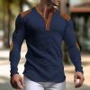 T-Shirts Et Debardeurs Pour Hommes LITB | Homme T Shirt Tee Chemise Henley Gaufree Chemise Henley Shirt T-Shirt Chemise A Manches Longues Bloc De Couleur Henley Plein Air Vacances Manche Longue Patchwork Vetement Tenue Mode Design Basique