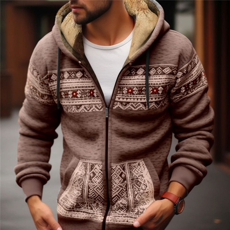 Sweats A Capuche Et Sweat-Shirts LITB | Tribal Imprimes Photos Homme Du Quotidien 3D Effet Sweat A Capuche Zippe Vacances Sortie Sweats A Capuche Manche Longue Capuche Toison Hiver Designer Sweat A Capuche