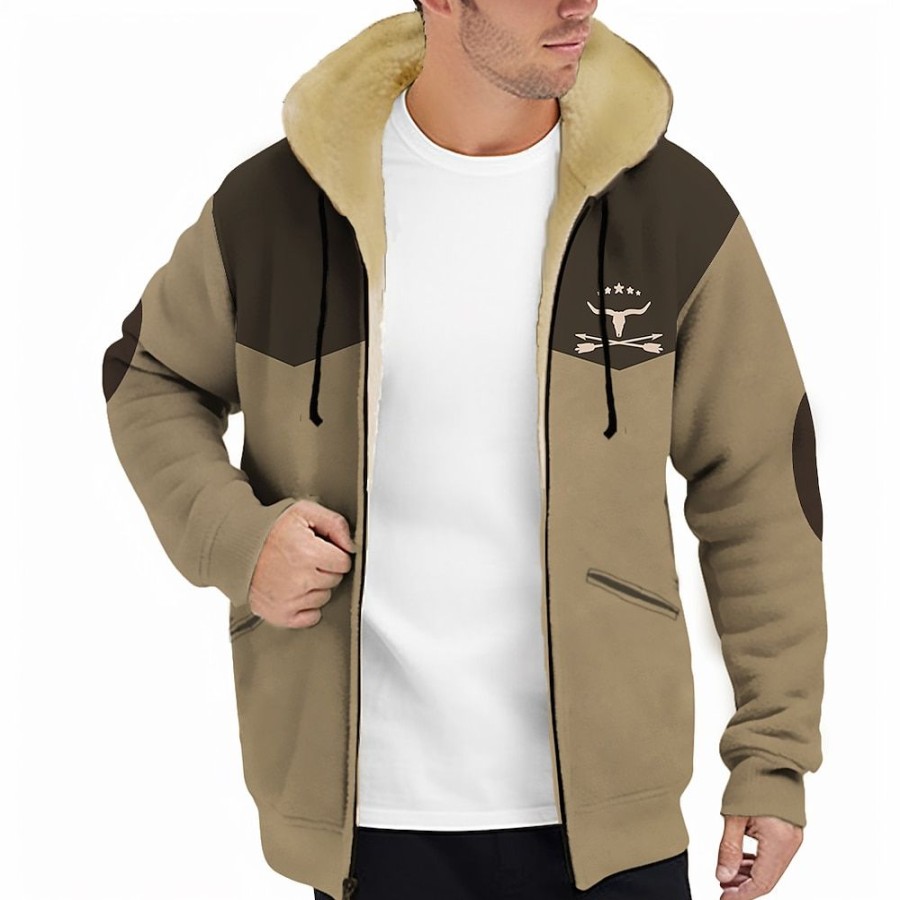 Sweats A Capuche Et Sweat-Shirts LITB | Bloc De Couleur Vache Homme Du Quotidien 3D Effet Sweat A Capuche Zippe Vacances Sortie Sweats A Capuche Manche Longue Capuche Toison Hiver Designer Sweat A Capuche