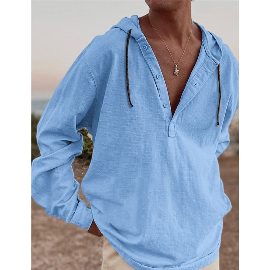 Chemises Pour Hommes LITB | Homme Chemise Chemise Decontractee Manche Longue Plein Capuche Du Quotidien Vacances Poche Avant Vetement Tenue Mode Decontractees Confortable