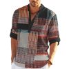 Boutique De Linge LITB | Homme Chemise Chemise Lin Raye Tartan Imprimes Photos Geometrie Mao Exterieur Plein Air Manche Longue Imprimer Vetement Tenue Lin Mode Vetement De Rue Design Decontractees