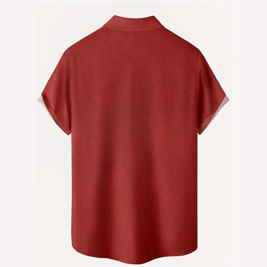 Chemises Pour Hommes LITB | Pere Noel Muscle Decontractees Homme Chemise Exterieur Plein Air Casual Quotidien Automne Col Rabattu Manche Courte S M L Chemise Rouge Bordeaux