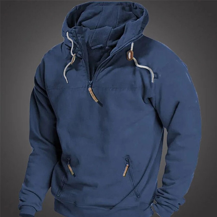 Sweats A Capuche Et Sweat-Shirts LITB | Homme Sweat A Capuche Sweat A Capuche Quart Zippe Capuche Bloc De Couleur Zippe Sport & Loisir Du Quotidien Vacances Velours Cotele Vetement De Rue Frais Decontractees