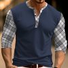 T-Shirts Et Debardeurs Pour Hommes LITB | Homme T Shirt Tee Chemise Henley Shirt T-Shirt Chemise A Manches Longues Plaid Bloc De Couleur Henley Plein Air Vacances Manche Longue Patchwork Vetement Tenue Mode Design Basique