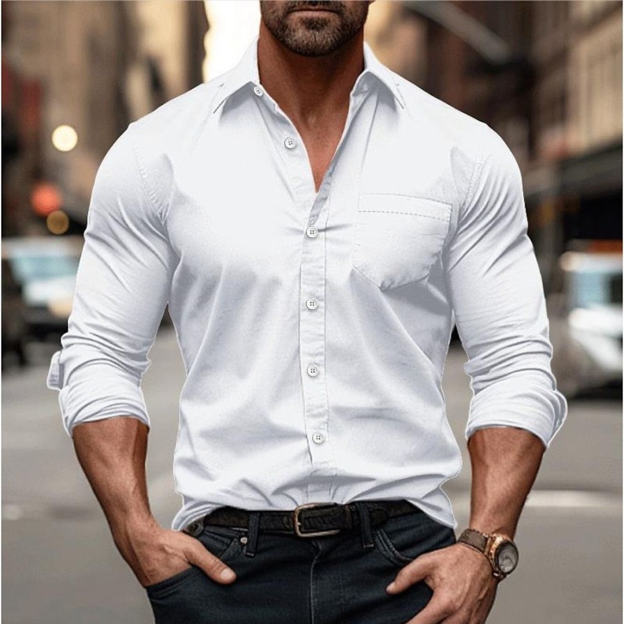 Chemises Pour Hommes LITB | Homme Chemise Chemise Boutonnee Chemise Decontractee Manche Longue Plein Revers Du Quotidien Vacances Poche Avant Vetement Tenue Mode Decontractees Confortable