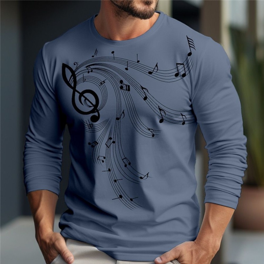 T-Shirts Et Debardeurs Pour Hommes LITB | Notes De Musique Design Decontractees Homme 3D Effet T Shirt Tee T-Shirt Graphique Exterieur Du Quotidien Vacances T-Shirt Manche Longue Col Ras Du Cou Chemise Printemps & Automne